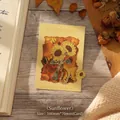 Elegant sunflower metal bookmark with gold chain on artistic impressionist base card. - Sunflower (W883) / 1 Piece
