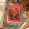 Elegant rose metal enamel bookmark with gold chain and pendant on decorative red card - Rose (W883) / 1 Piece