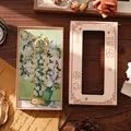 Vintage goldener Metall-Lesezeichen mit Van Gogh Kunstkarte in rosa Geschenkbox. - Duftende Rosen / Kartonverpackung
