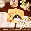 Cute cartoon cow cat stationery set including envelopes letter paper and stickers - Cow Cat + Stickers (W105-08)