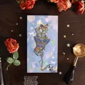 Elegant blue and gold butterfly metal bookmark with gold chain on decorative blue card - 1 Piece (No Box) / Clear Sky Blue