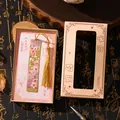 Traditional Chinese style metal bookmark with pink cherry blossoms and golden tassel - Everything Goes Well / Bookmark With Gift Box