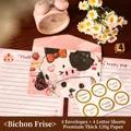 Cute pink Bichon Frise cartoon stationery set with 4 envelopes and gold stickers - Bichon Frise + Stickers (W105-11)