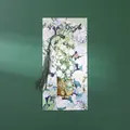 Vintage gilded metal bookmark featuring Van Gogh white rose art and green tassel - White Rose B