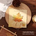 Exquisite gilded metal maple leaf bookmark with chain on 8x8cm decorative base card - Orange Maple Leaf