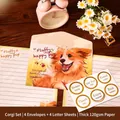 Cute Corgi stationery set with 4 envelopes, 4 sheets of 120g paper and stickers - Corgi + Stickers (W105-12)