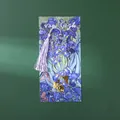 Elegant vintage metal bookmark featuring Van Gogh Irises oil painting and purple silk tassel - Iris B