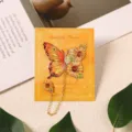 Elegant enamel butterfly and sunflower metal bookmark with gold chain on backing card - Butterfly and Sunflower / 1 Piece / Gold Sunflower