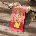 Elegant gilded metal bookmark with camellia flower and bird design on pink card. - Camellia & Bird Style