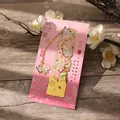 Gold-plated cherry blossom metal bookmark with butterfly charm and elegant pink backing card - Peach Blossoms Abloom