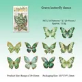 Set of 20 green laser butterfly stickers, transparent PET material for DIY crafts - Green Butterfly