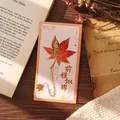Exquisite gilded metal maple leaf bookmark with chain on a decorative gift card - Red Maple Leaf (Bright Future)