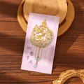 Exquisite hollow floral metal bookmark with butterfly charm on a decorative purple card - May All Wishes Come True (W891) / 1 Piece / Gold
