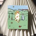 Cute cartoon calico cat metal bookmark set with an illustrated sunbathe backing card - Sunbathing Cat / 1 Piece