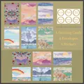 Juego de 6 tarjetas de felicitación estilo pintura al óleo con sobres y pegatinas de sello - Serie Pintura al Óleo Arcoíris / 6 piezas