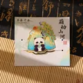 Cute cartoon panda metal bookmark with mountain and bamboo landscape design - Panda Brings Peace