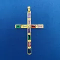 Gold-toned cross pendant inlaid with vibrant multi-color rectangular crystal gemstones. - Colorful Gemstone Cross Style (767) / Pendant Only (Without Chain) / Colorful