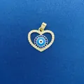 Elegant heart-shaped evil eye pendant with blue crystals in a gold-plated finish - Heart Evil Eye Style (768) / Pendant Only (Without Chain) / Gold