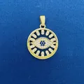Golden circular evil eye pendant with blue and white sparkling crystals for DIY jewelry - Round Evil Eye Style (770) / Pendant Only (Without Chain) / Gold
