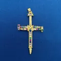 Luxurious gold-plated nail-shaped cross pendant set with vibrant multicolored gemstones - Nail Cross Style (775) / Pendant Only (Without Chain) / Gold