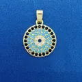 Handmade round evil eye pendant with gold finish and colorful cubic zirconia stones - Round Evil Eye Style (779) / Pendant Only (Without Chain) / Gold