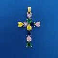 Luxurious colorful heart-shaped crystal cross pendant in gold-plated setting for DIY jewelry - Colorful Heart Cross Style (782) / Pendant Only (Without Chain) / Gold