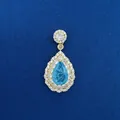 Elegant pear-shaped gold-plated pendant featuring aqua blue stone and CZ halo accents - Pear-Shaped Gemstone Pendant (785) / Pendant Only (Without Chain) / Gold