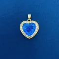 Blue heart-shaped druzy pendant with gold plating and cubic zirconia surround. - Blue Heart Pendant (787) / Pendant Only (Without Chain) / Gold