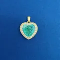 Elegant heart-shaped gold pendant with emerald green stone and crystal halo - Green Heart Pendant (788) / Pendant Only (Without Chain) / Gold