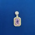 Elegant gold-plated pendant featuring a rectangular pink gemstone with sparkling halo - Pink Rectangular Pendant (789) / Pendant Only (Without Chain) / Gold