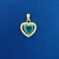Elegant gold heart pendant featuring a vibrant green gemstone and sparkling accents. - Heart-Shaped Rhinestone Pendant (794) / Pendant Only (Without Chain) / Gold/Green