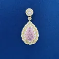 Elegant gold-toned double halo pendant featuring a large pear-shaped pink stone center - Waterdrop Rhinestone Pendant (795) / Pendant Only (Without Chain) / Gold/Pink