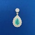 Exquisite gold teardrop pendant featuring a bright emerald green stone with white crystal halo - Waterdrop Rhinestone Pendant (796) / Pendant Only (Without Chain) / Gold/Green
