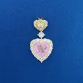 Elegant gold-tone heart-shaped pendant with a pink gemstone and clear stone halo - Double Heart Rhinestone Pendant (797) / Pendant Only (Without Chain) / Gold/Pink