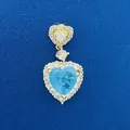 Elegant heart-shaped pendant with blue gemstone and gold finish for DIY jewelry. - Double Heart Rhinestone Pendant (798) / Pendant Only (Without Chain) / Gold And Blue