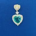 Elegant heart pendant with green gemstone and clear crystals in gold finish. - Double Heart Rhinestone Pendant (799) / Pendant Only (Without Chain) / Gold/Green