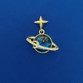Gold-plated Saturn planet pendant charm with a sparkling star and crescent moon - Planet Saturn Pendant (711) / Pendant Only (Without Chain) / Gold And Blue
