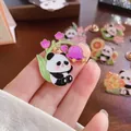 Adorable cartoon panda enamel pin featuring pink flowers and green leaves for backpacks - Panda Pink Flower (004)