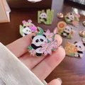 Hand-held cute cartoon panda with pink lily enamel pin for backpack and clothing decor. - Panda Lily (005)