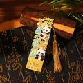 Cute panda metal bookmark with gold tassel and bamboo motif engraving - Contentment (Bamboo Theme) / 1 Piece