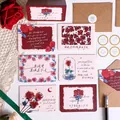 Juego de tarjetas de felicitación con rosas, sobres y pegatinas para mensajes de regalo - Serie Rosa / 6 piezas