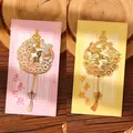 Intricate hollow floral metal bookmarks with Chinese blessing characters and charms - Bright Future + Everything Goes Well (W891)