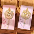 Intricate floral hollow-out metal bookmark featuring butterfly charms and Chinese blessings - Bright Future + May All Wishes Come True (W891)