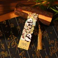 Exquisite metal panda bookmark featuring a golden tassel and colorful enamel flowers - Good Things Happen / 1 Piece