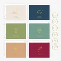Set de 6 tarjetas de felicitación minimalistas con iconos de lámina dorada y sobres blancos - Tema Tiempo Minimalista (H044-03) / Incluye Sobre Y Pegatina de Sellado