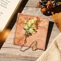 Exquisite vintage metal oak leaf bookmark with colorful enamel finish and gold chain - Autumn Gradient Oak Leaf