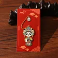 Adorable panda metal bookmark in traditional Peking Opera costume on a red gift card - Beautiful as a Flower