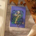 Vintage metal enamel iris flower bookmark with elegant chain and backing card - Iris