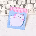 Cute cartoon cat-shaped purple sticky notes on blue backing card for office stationery use - Elegant Persian Cat