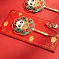 Cute panda metal bookmark with traditional red outfit on a festive red background - Apricot Luck (Success) / 1 Piece